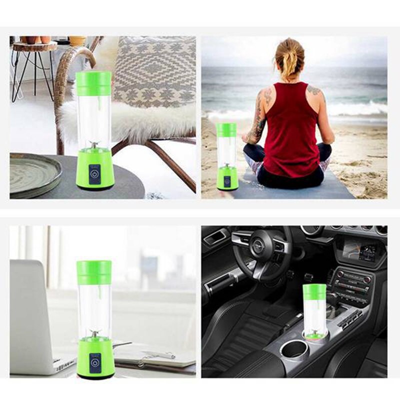 2 stykke usb genopladelig, lille blender, personlig størrelse blender håndholdt rejseblender juicer kop 380ml