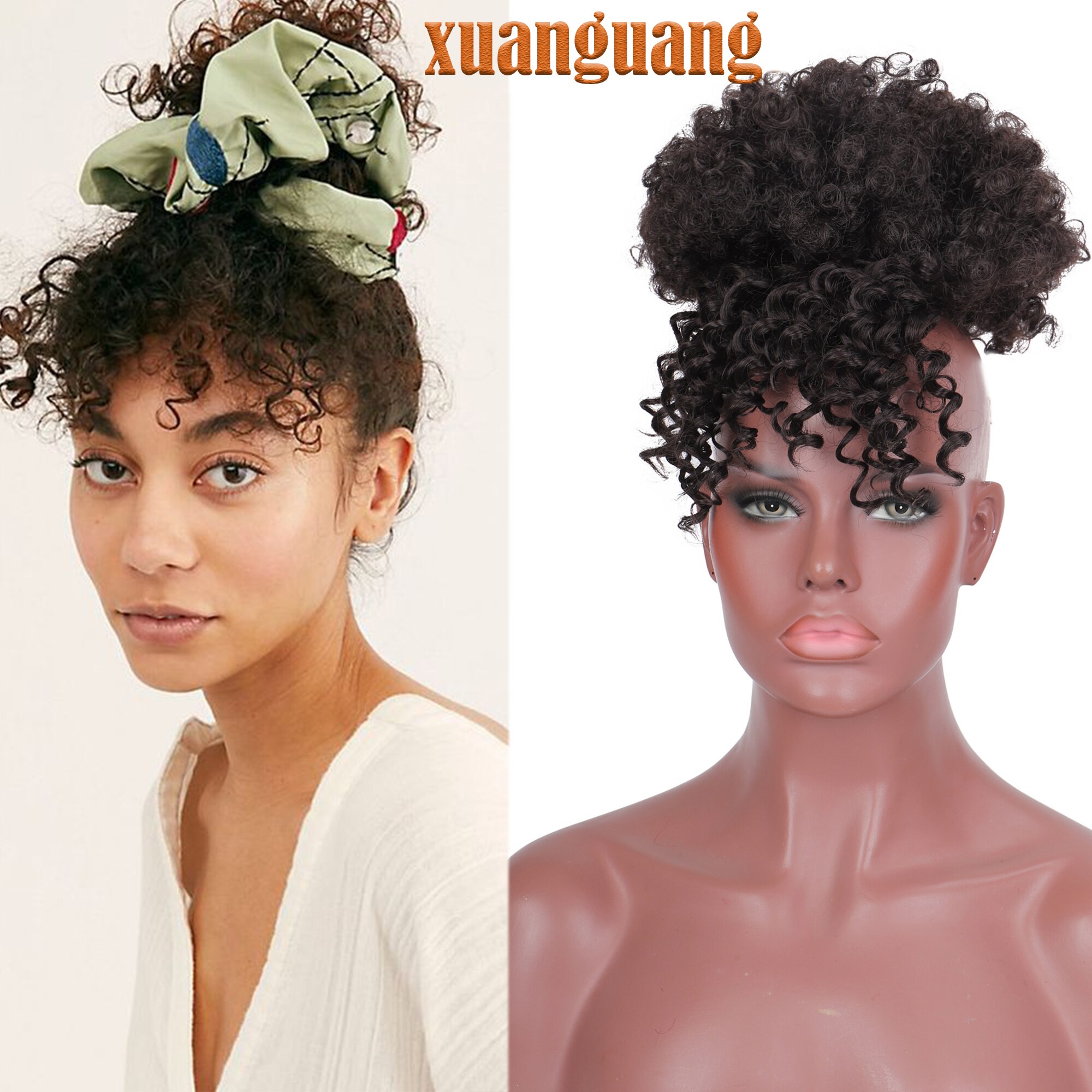 XUANGUANG kręstożek włosy wysoki kucyk syntetyczny robić przedłużania włosów afrykanin amerykański kucyk i grzywka krótki klip paczki