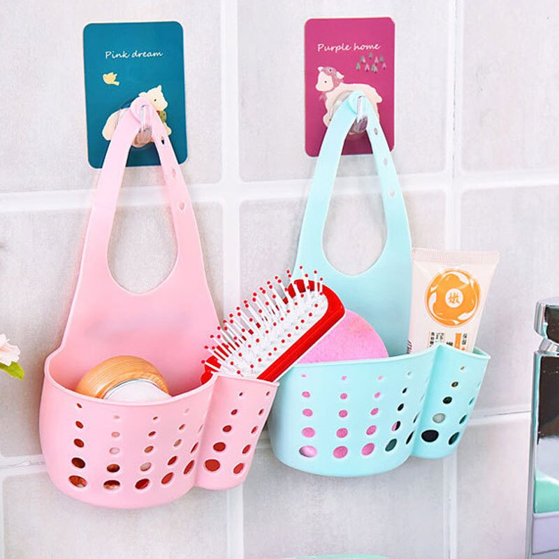Plastic Hanging Kitchen Sink Caddy Organizer with Snap On Faucet - Sponge Holder Rack Space-saving Hanging Storage Bag