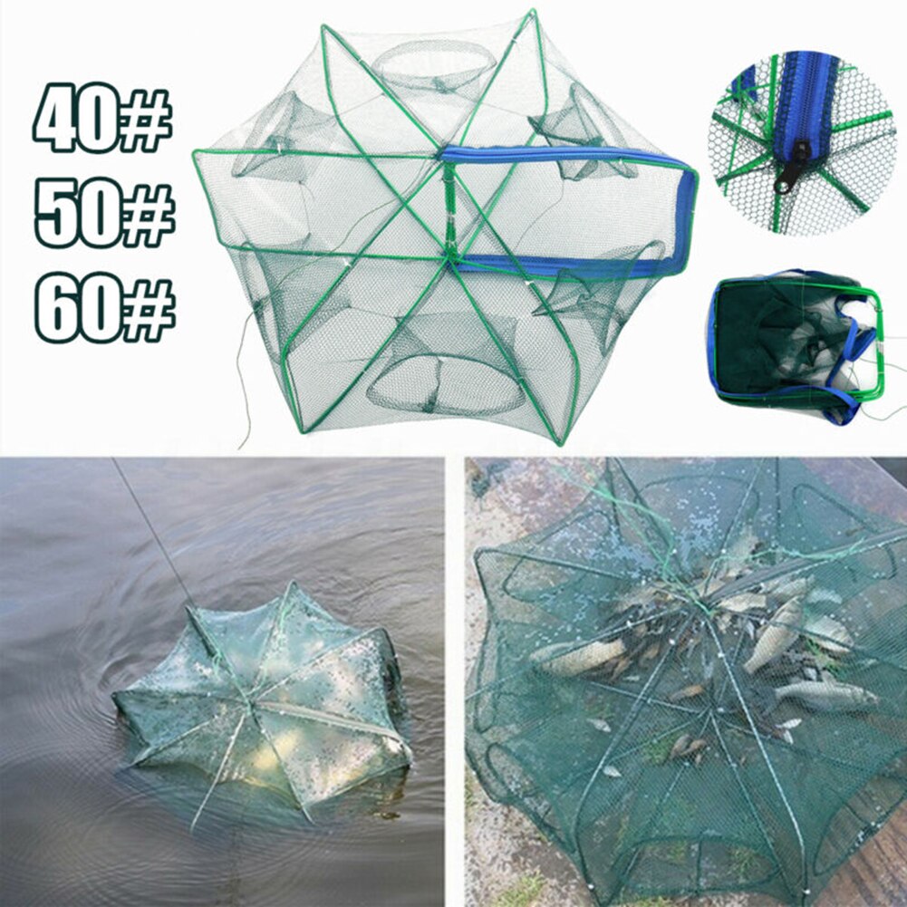40/50/60cm Nylon 6 Löcher Volle Automatische Garnelen Hummer Krabben Fischernetz Falle