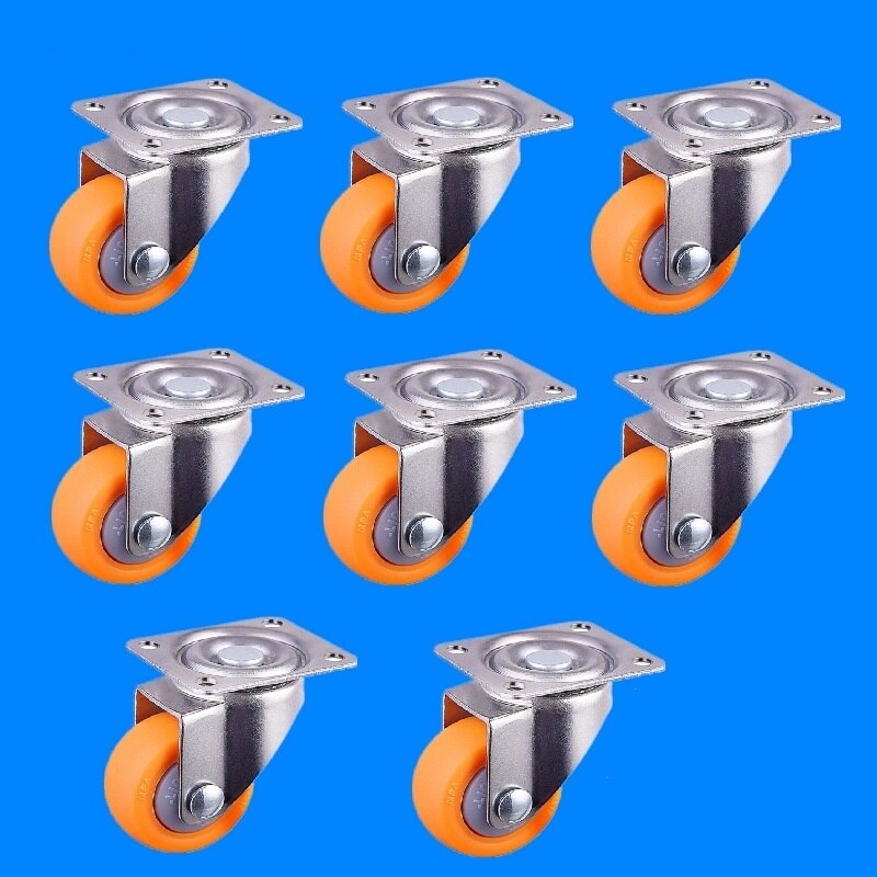 8x Nylon All Swivel Caster Wheels Plate Caster For Trolleys, Orange 32mm 17kg
