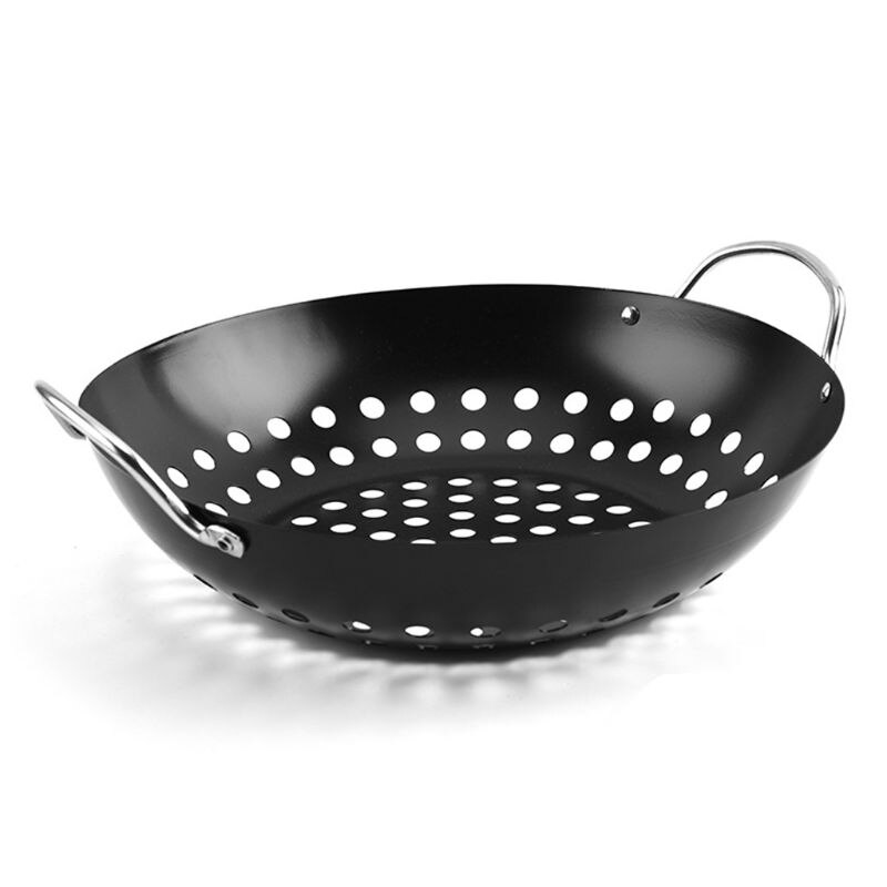 Non-stick BBQ Grill Tray Vegetables Griddle Plate Small Round Grill Basket with Large Holes
