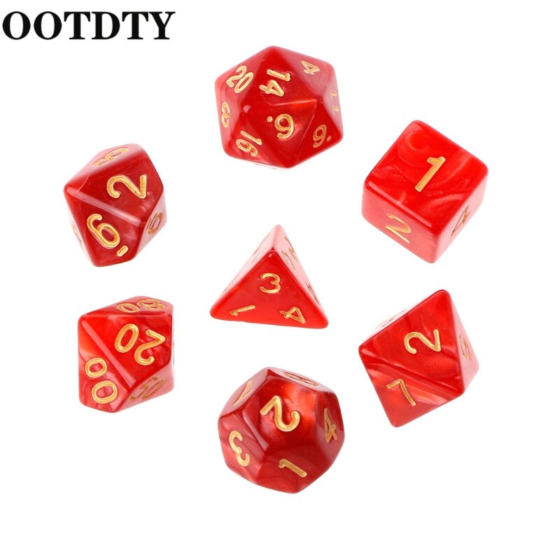 OOTDTY 7 pièces dés polyèdres numéros d'or pour Dragon Pathfinder D20 D12 2xD10 D8 D6 D4 jeu polyèdre dés: Rouge