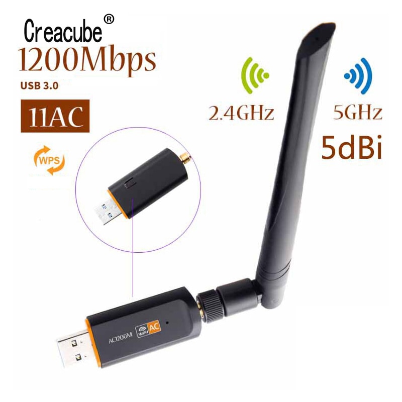 Creacube USB 3.0 1200Mbps Wifi Adapter Dual Band 5G 2.4Ghz 802.11AC RTL8812 Wifi 5DB Antenna Dongle Network Card For Laptop PC