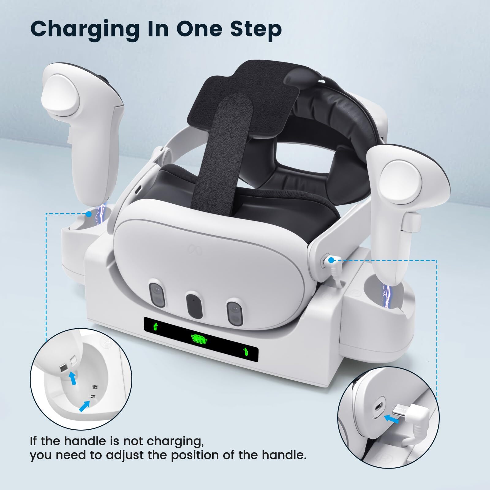 Charging Dock for Oculus/Meta Quest 3, Charging Stand for Controller and Headset with 2 Batteries, Wall Mount (Not for Quest 3S)
