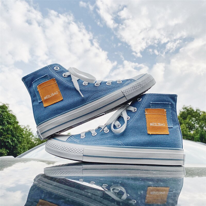 Siergan heren high-top canvas schoenen heren lente herfst top sneakers veterschoenen hoge stijl effen kleuren heren blauwe schoenen