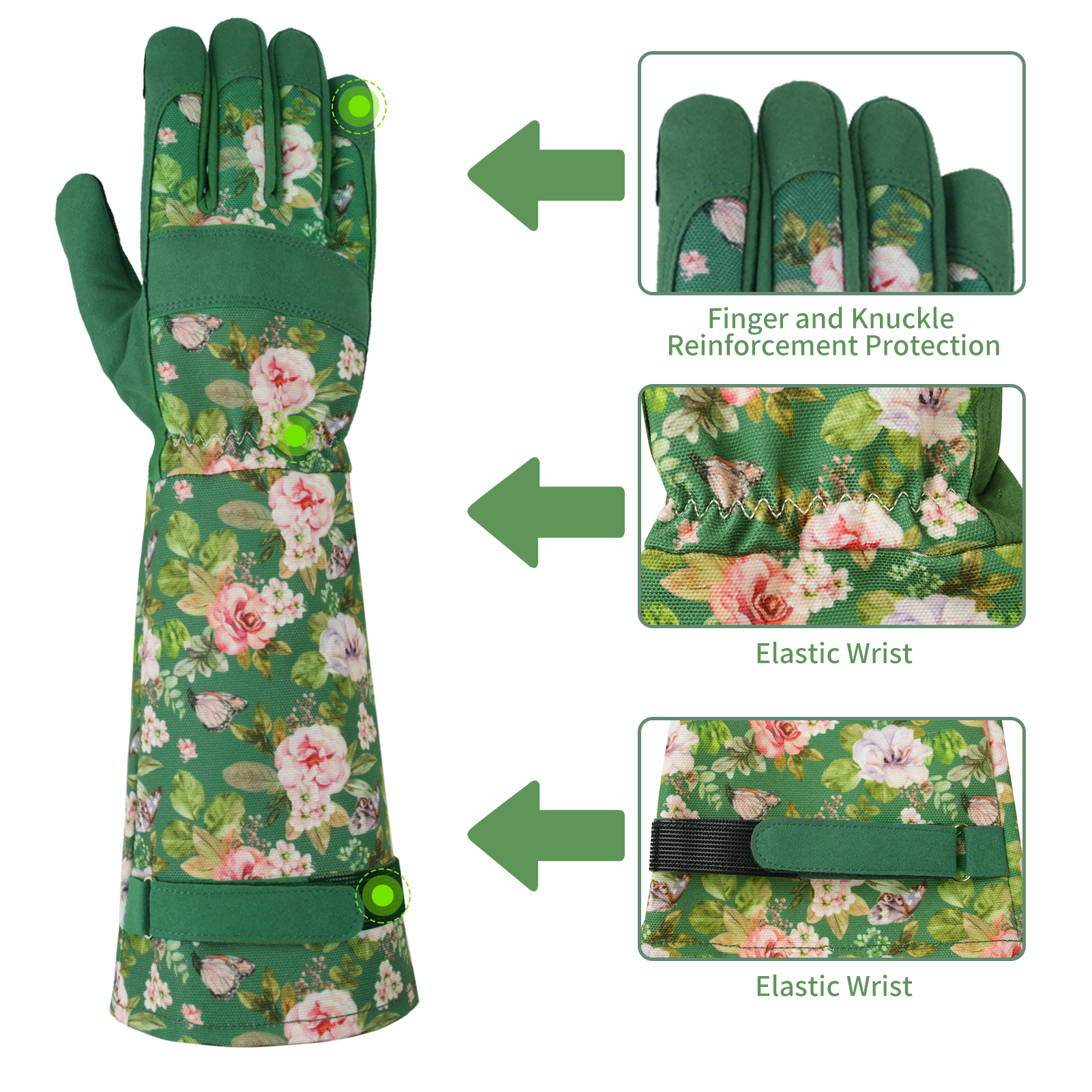 Gardening Gloves for Women Breathable Long Garden Gloves with Grip Thorn-Proof Leather Work Gardening Gloves