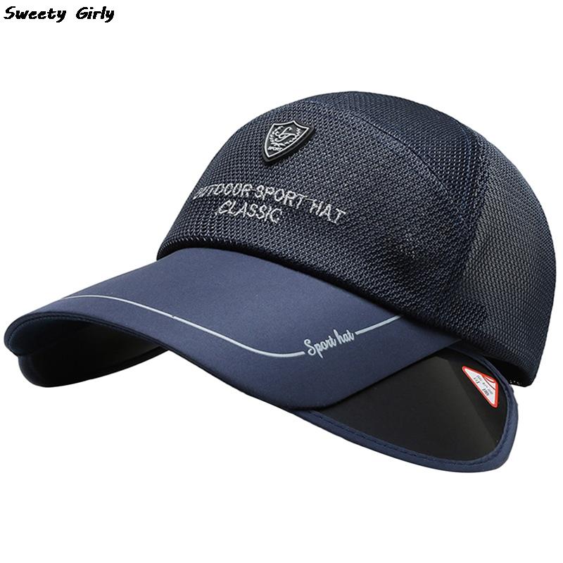 Retractable brim sports caps korean style cycling sun hat breathable baseball cap women's outdoor golf fishing hats new: Army green