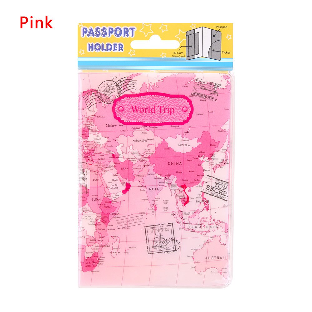 Dünya haritası seyahat pasaport kapağı PVC tutucu seyahat pasaport kılıfı marka pasaport tutucu klasör çantası ofis malzemeleri: pink