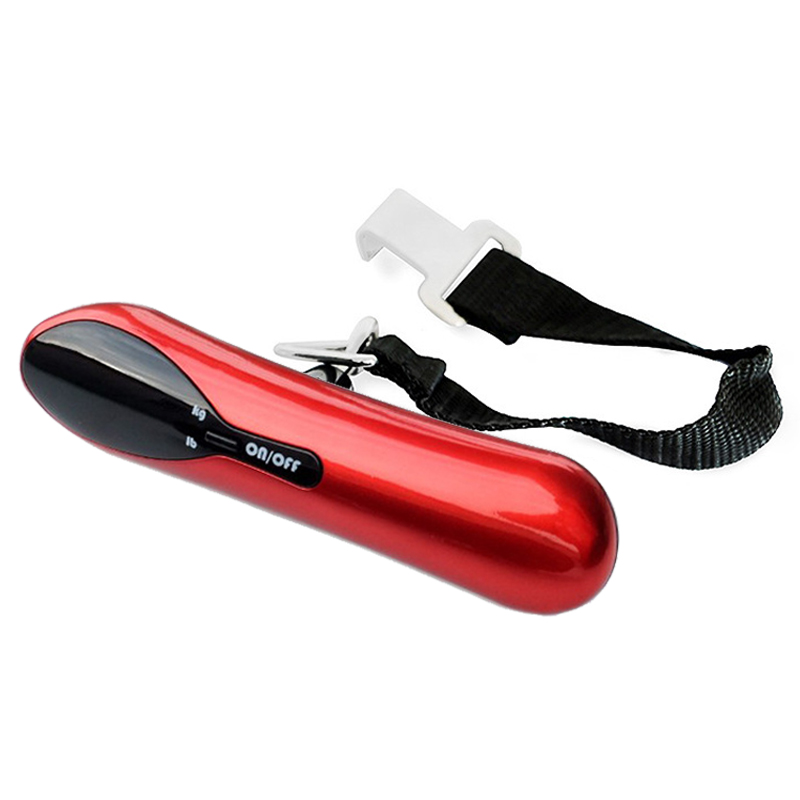 Portable 50kg/110lb Electronic hand held luggage scale Hanging Scales Weight Balance Travel suitcase case: Red