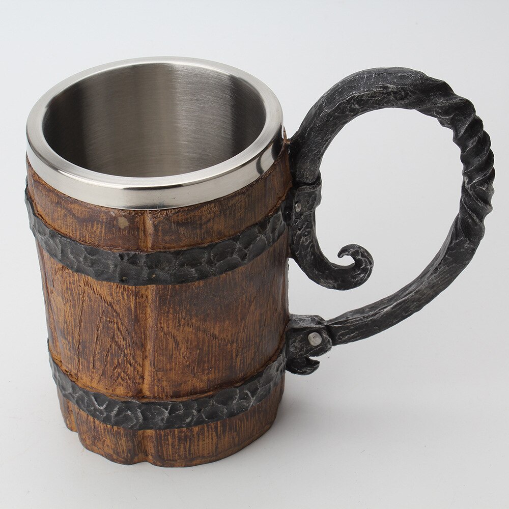 Wooden barrel Stainless Steel Resin 3D Beer Mug Goblet Game Tankard Coffee Cup Wine Glass Mugs 650ml BEST GOT