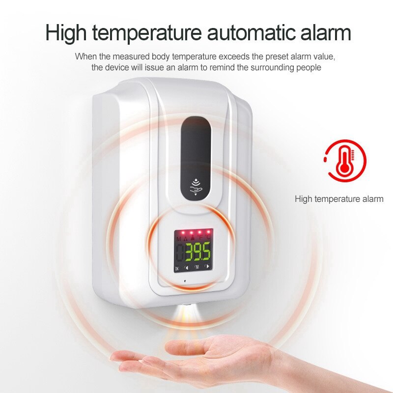 Automatic Touchless Wall Mounted Soap Dispenser,Induction Infrared Sensor Measurement Thermometer Alarm 3L