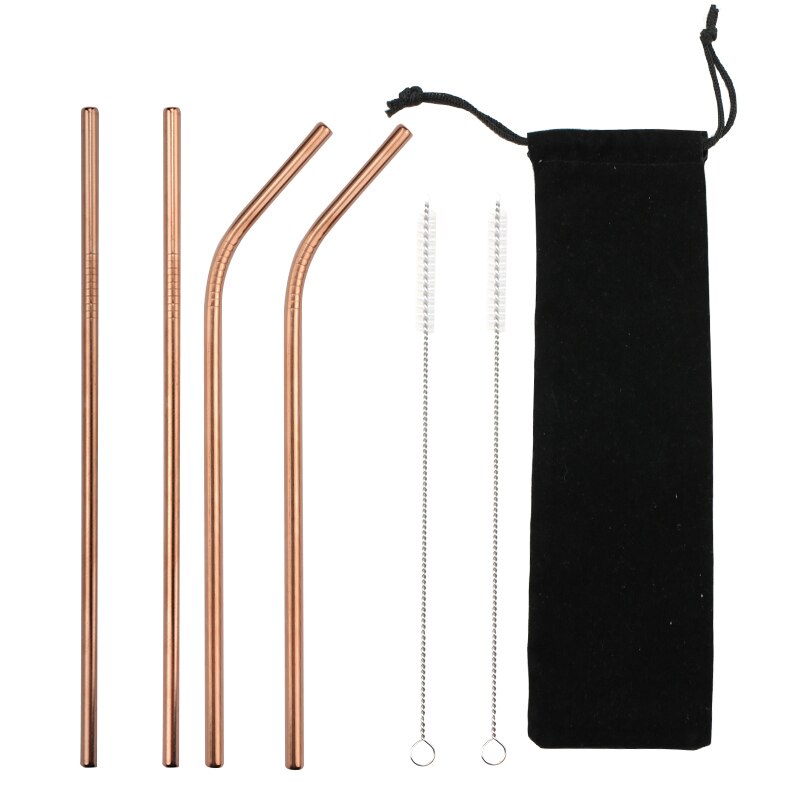 2/4 stücke Edelstahl Stroh Wiederverwendbare Metall Trinken Stroh Mit Reiniger Pinsel Für Heimat Party Barware Bar Zubehör: B2 Rose Gold(4Stck)