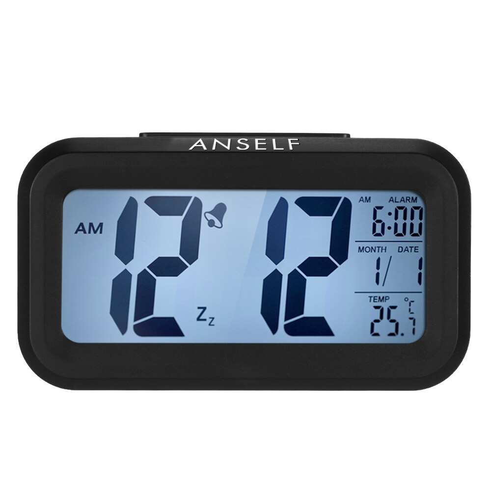 Anself LED Digital Alarm Clock Repeating Snooze Light-activated Sensor Backlight Time Date Temperature Display: Black