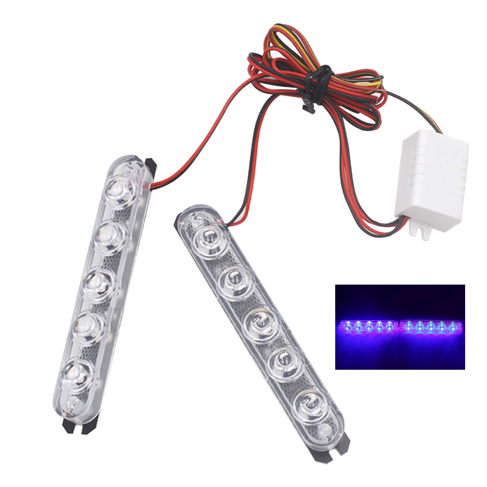 Lumière stroboscopique de Police 2 pièces/ensemble LED 5/6, feux d&#39;avertissement d&#39;urgence pour voiture, camion, moto, 4 Styles, feu d&#39;arrêt de frein arrière: 5 Lights Blue