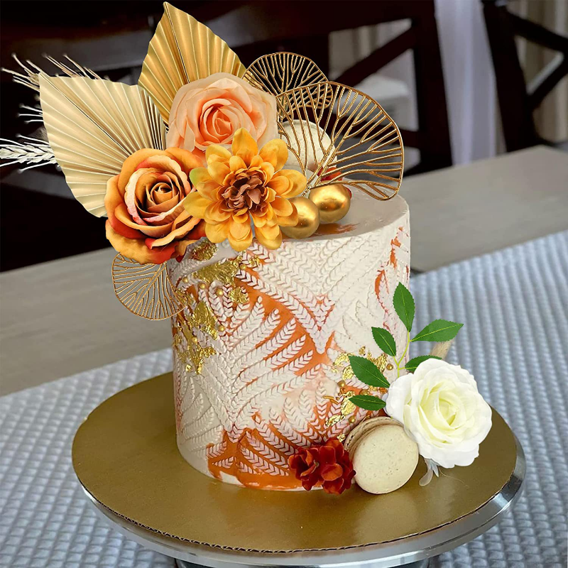 1Set Gouden Palm Blad Decoratie Bloem Voor Cake Topper Papier Verjaardag Gelukkig Party Cake Gouden Palm Bakken Gebak Decor bohemian