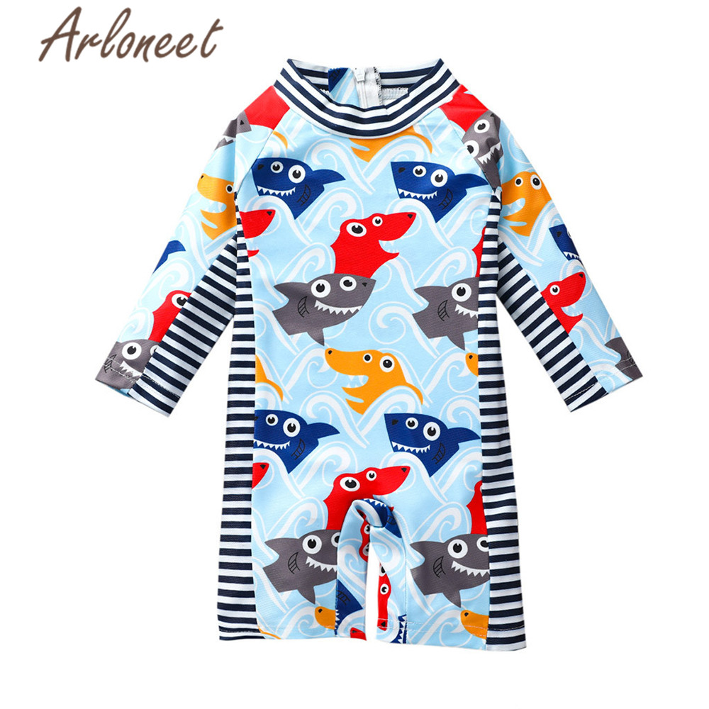 Arloneet Baby Boy Meisjes Badmode Shark Cartoon Badpak Lange Mouw Kids Badpak Gestreepte Meisjes Zomer Unisex Jumpsuit: 0-3 Months