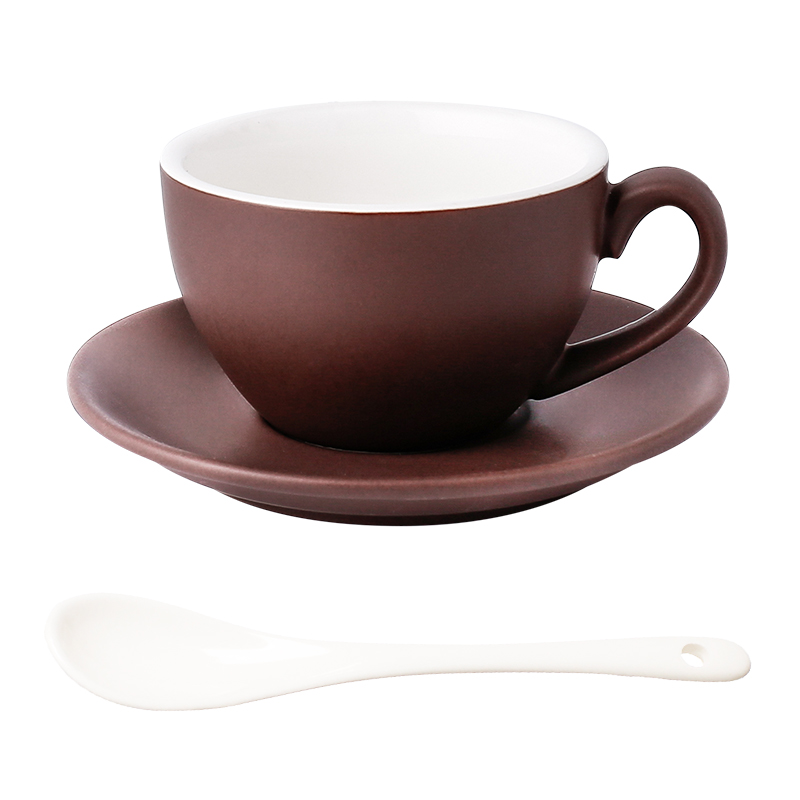 Simple Colorful Ceramic Office Home Coffee Cup And Saucer Set With Spoon Hotel Cafe Western Tea Restaurant Coffee Mugs: Matte brown