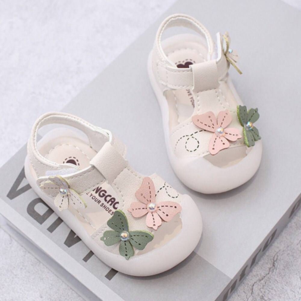 Sandalias de goma antideslizantes para niñas pequeñas, zapatos de verano, con punta de mariposa, de princesa, primeros pasos