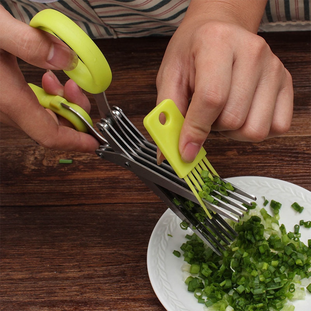 Creatieve 5 lagen Roestvrij Staal Keuken Schaar Keuken Gereedschap Vijf Groene Ui Cut Multifunctionele Mes Keuken Accessoires