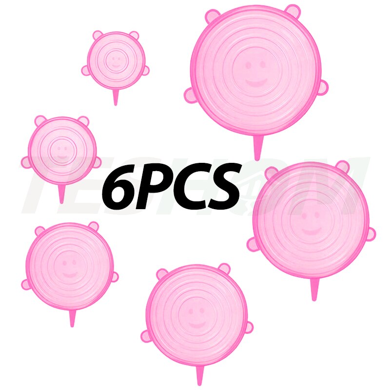 Silicone Stretch Lids 6-Pack Various Sizes Cover for Bowl Universal Food Wrap Reusable Expandable Silicone Cap for Fresh Food: pink