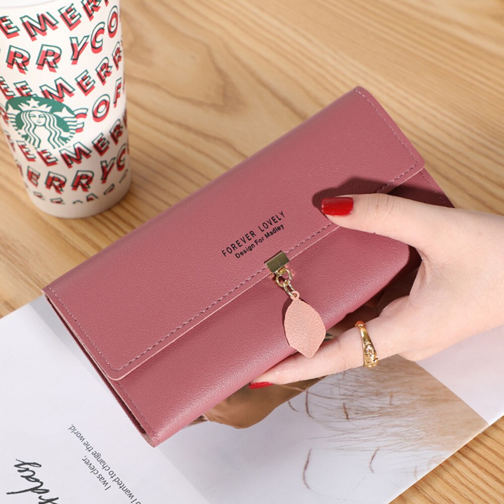 Korean Style Ladies Long Wallet Cute Wallet Women's Coin Purse Card Bag PU Wallet Clutch Student Tassel Cartoon: Rose Red