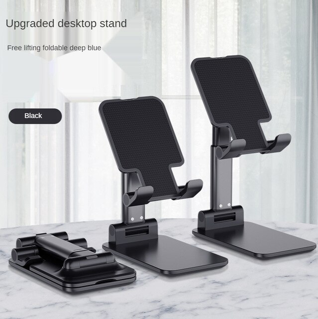 Mobile Phone Stand Desktop Lazy Bedside Universal Support Stand Foldable and Hoisting Multi-Function Telescopic Adjust: Profound Black  lifting folding thickening