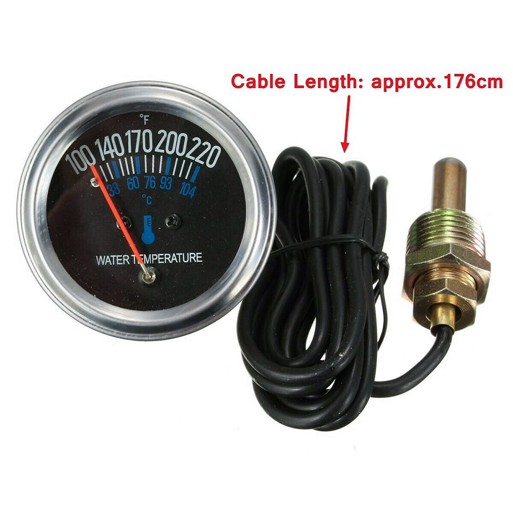 Universal Engine Yellow Light Auto Water Temperature Gauge DC 12V Pointer Meter Round 38-104℃ Mechanical 52mm Car Instrument