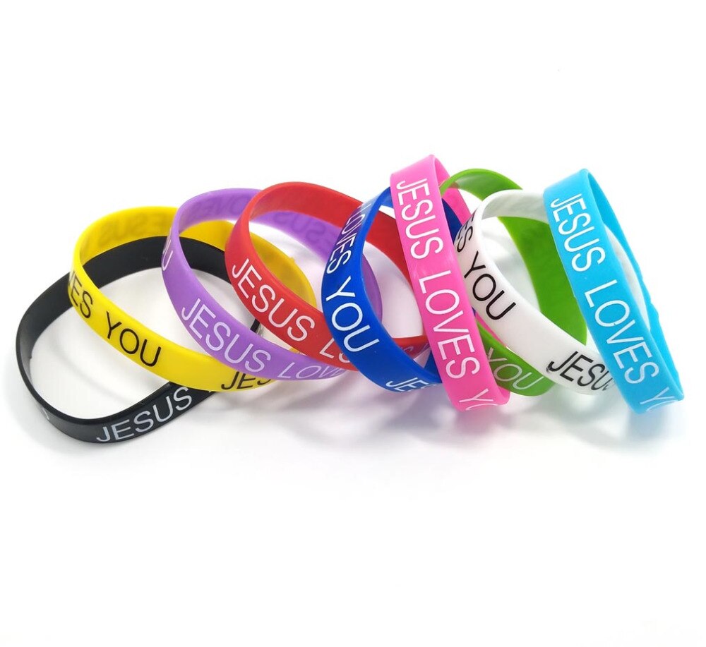 50 stück „Liebe Jesus“-armbänder aus umweltfreundlichem silikon, schmuck, farbmix (zufällige auswahl)