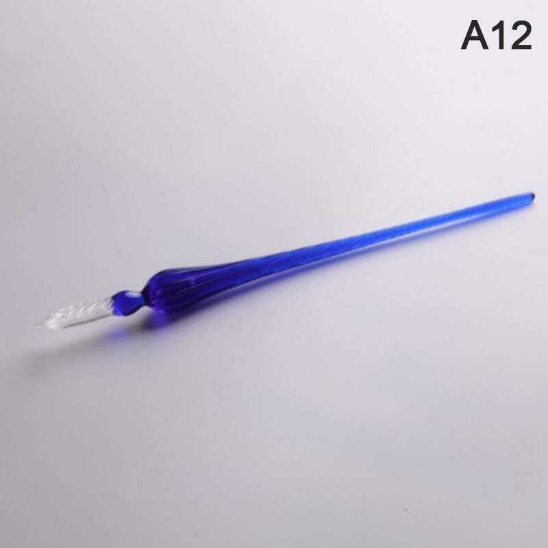 Vintage Handmade Glass Dip Signature Ink Fountain Pen Writing Tool Offices School Stationery With Box: Dark blue