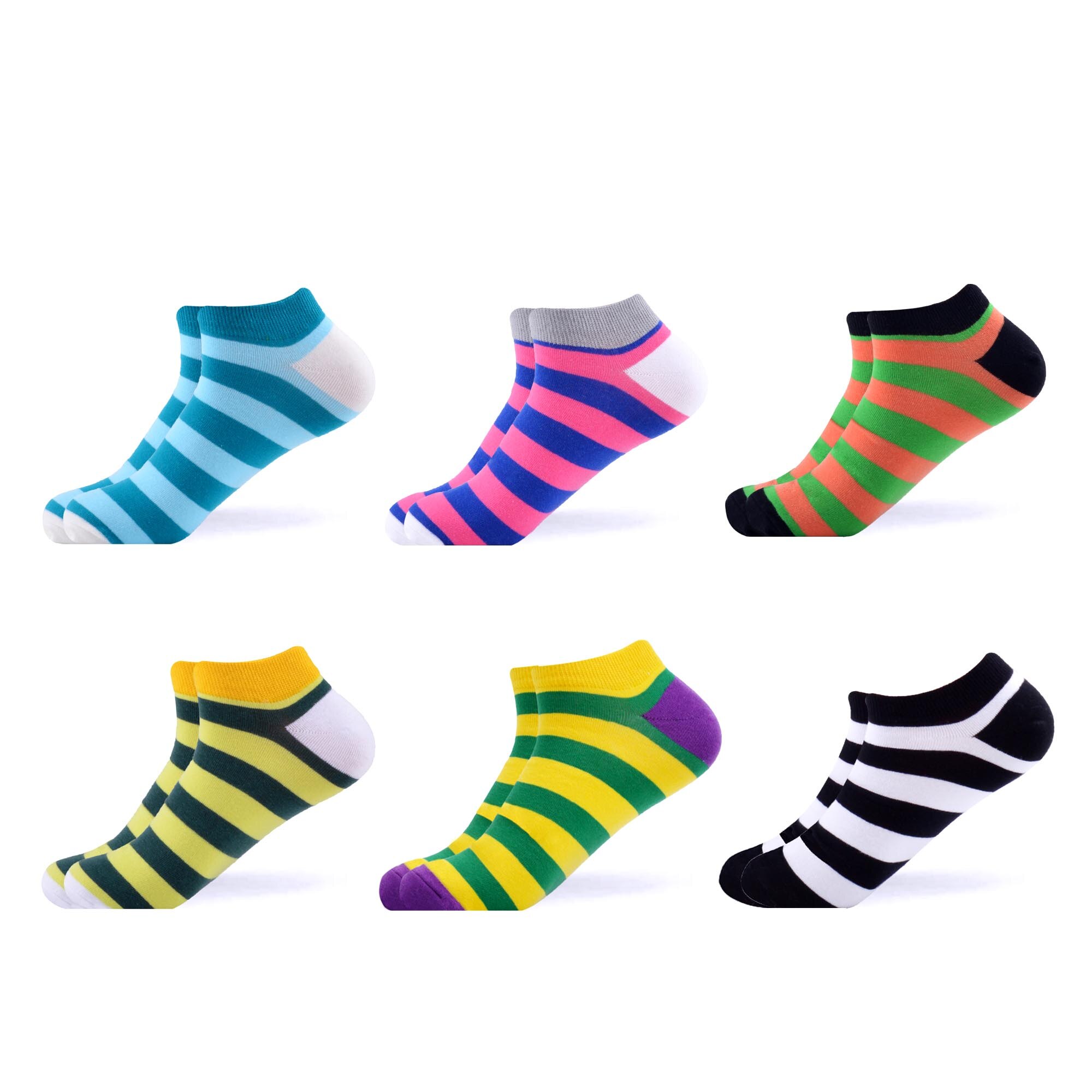 Sanzetti heren 6 paar/lot kleurrijke zomer gekamde katoenen enkelsokken gestreepte geruite ademende harajuku sokken vrolijke sokken voor: B05722