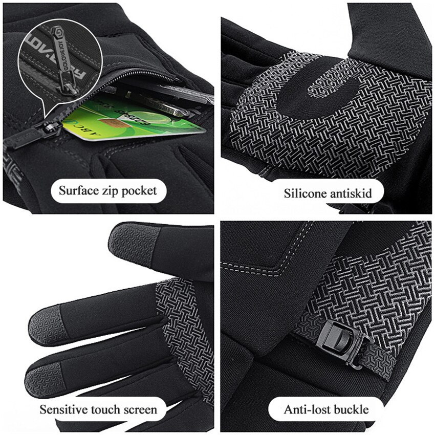 Nouveaux gants chauds pour hommes automne hiver en plein air anti-dérapant écran tactile gants d'équitation Ski fermeture éclair imperméable à l'eau poche hommes gants