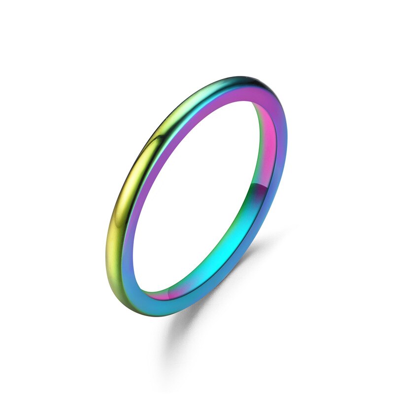 Mode 2mm Kleurrijke Regenboog Ring Rvs Ring Mannen Vrouwen Wedding Band Heren Dames Paar Ringen Sieraden Accessoires: 5 / Rainbow