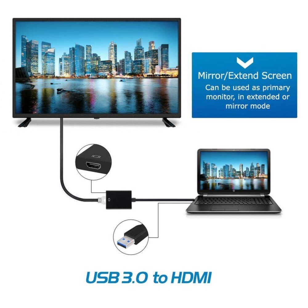 USB2 0 / 3.0 to HDMI &amp; VGA Supports Audio Output USB to HDMI 1080P Computer Host to TV For PC Laptop HDTV Monitor Projector