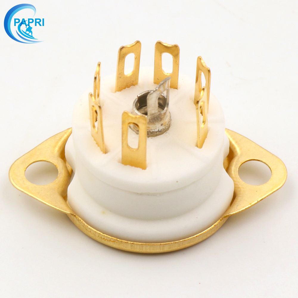 PAPRI 10PCS Chassis Mount ceramics 7pin Gold Plated Vacuum Tube Socket For 6J1 6J2 6J3 6J4 6J5 6Z4 EAA91 EC92 6A2 WY1 6H2 etc