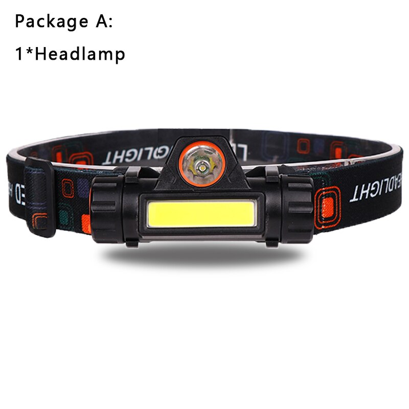 USB port frontal headlamp flashlight Head Light lamp Rechargeable 2modes COB +XPE powerful with battery Lamp Torches running: A