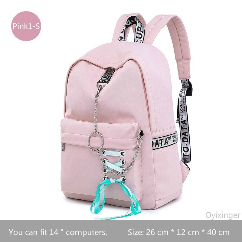 Girl Schoolbag Female Students Laptop Backpack Kids School Bags For Teenage Girls Women Gray Backpacks Mochila Escolar: Pink1-S