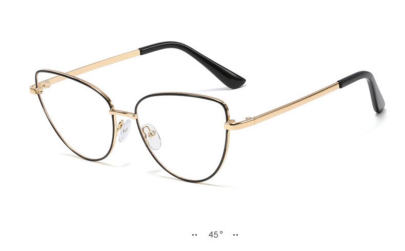 SOPRETTY de tendencia Retro Metal ojos de gato Marco de gafas de espejo plano, marcos de vidrio recetados para miopía, caso de hipermetropía F0225: Black gold