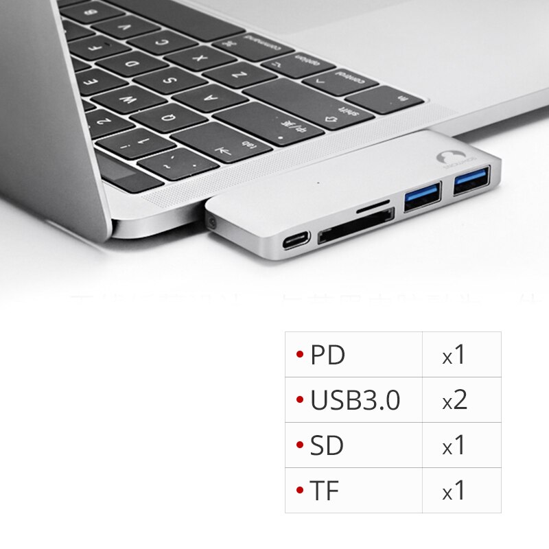 Snowkids tipo C Dock Hub para MacBook Pro MacBook Air HDMI USB3.0 USB C puertos de expansión del divisor: Silver PD 2USB SD TF