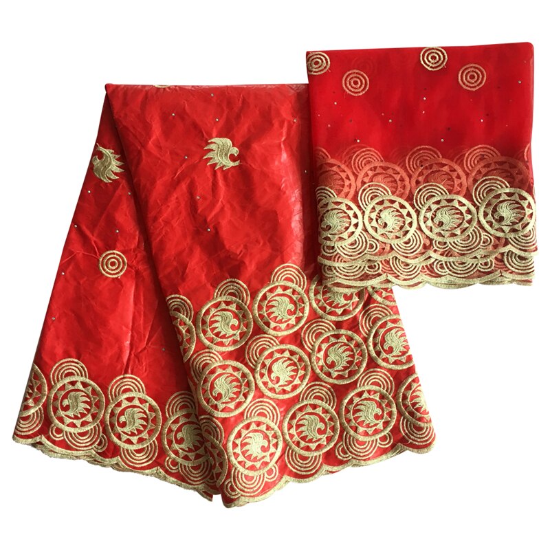 bazin rich getzner austria cotton patchwork fabrics african bazin brode getzner embroidered tulle fabric headtie 5+2 yards/lot: Red