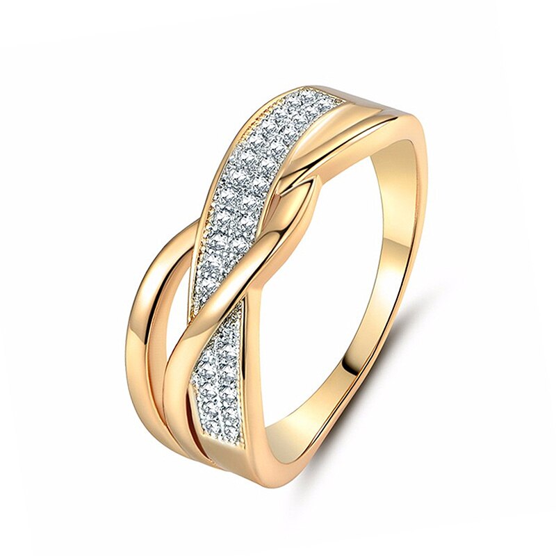 Mode Spiraal Crystal Ring Gold Zirconia Ringen Voor Vrouwen Meisjes Elegante Engagement Bruid Lady Jewelry