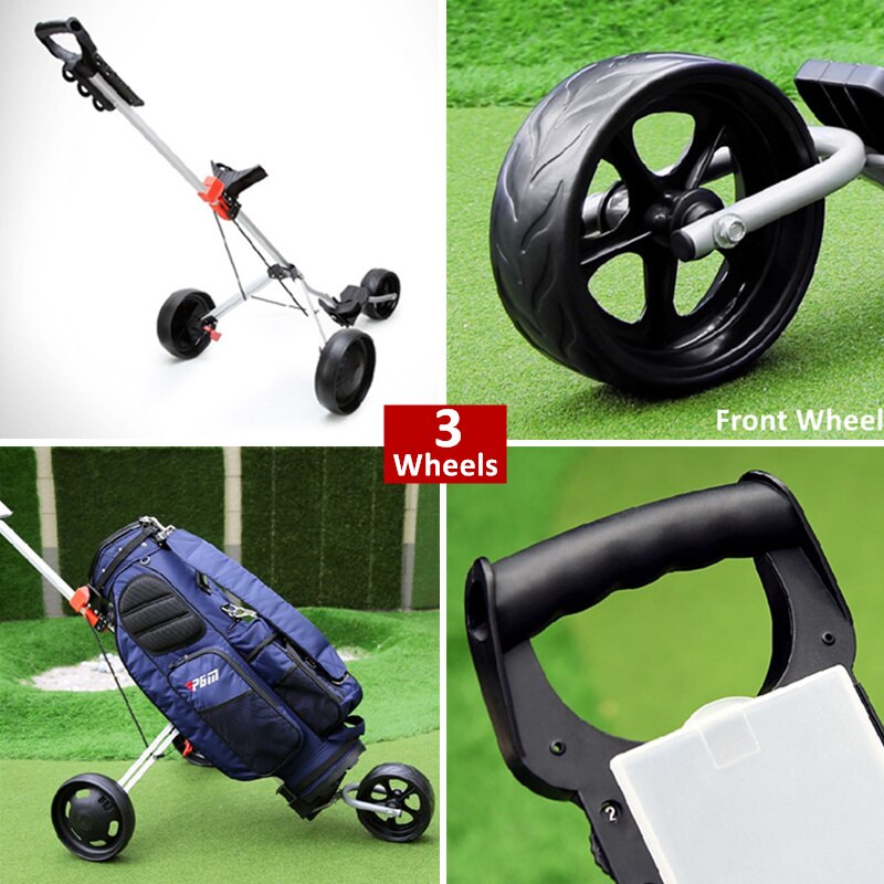 JayCreer 3 Wheels Or 2+2 Wheels Portable Folding Golf Pull Push Carts