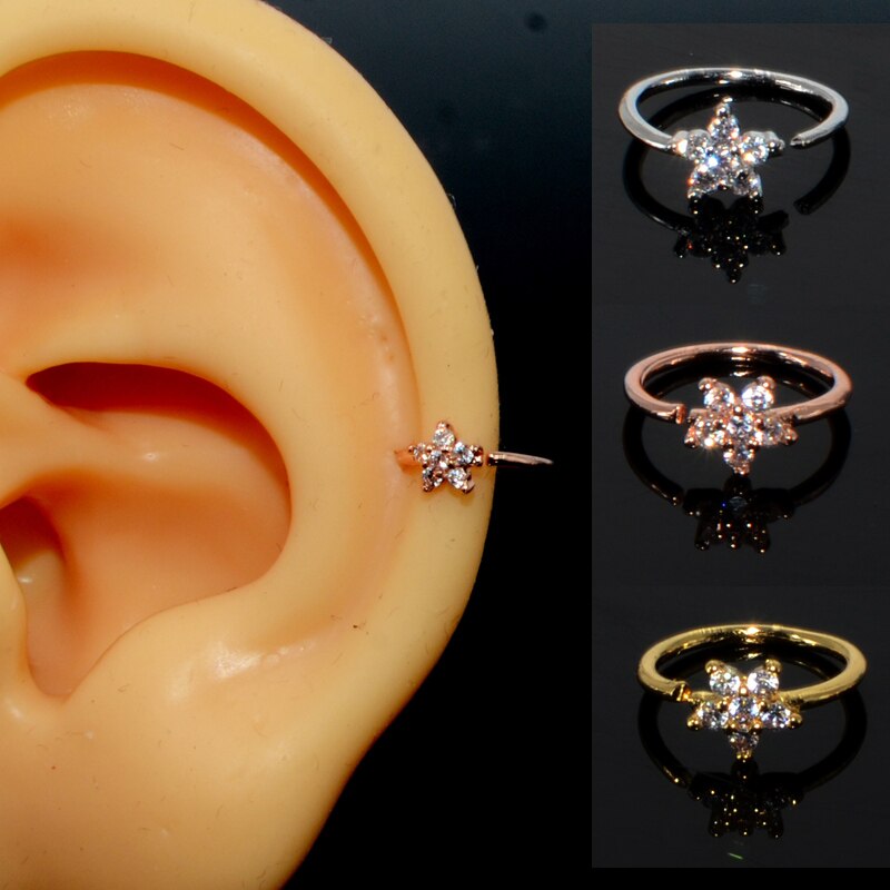 3 pièces Piercing nez bijoux de corps Cz nez cerceau narine zircone nez anneau minuscule fleur hélice Cartilage Piercing bijoux 20G: Star / Rose Gold