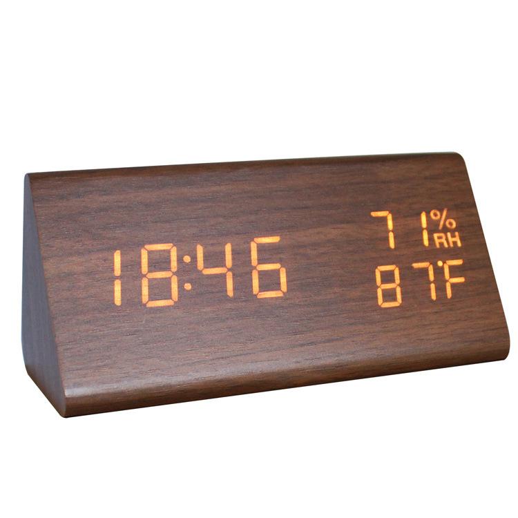 Digitale Houten Led Wekker Hout Retro Glow Klok Desktop Tafel Decor Voice Control Snooze Functie Desk Klokken Usb/ aaa: B