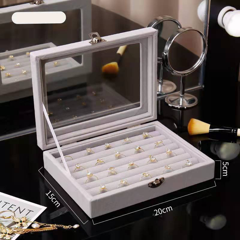 1PC Sieraden Opbergdoos Thuis Sieraden Display Box met Overdekte Ketting Ring Sieraden Organizer: GRIJS
