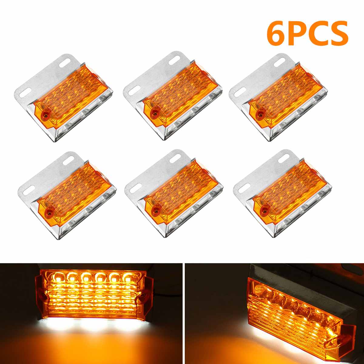 6pcs 24V 15 LED Side Marker Lights Car External Lights Squarde Warning Tail Light Signal Lamps Auto Trailer Truck Lorry Amber