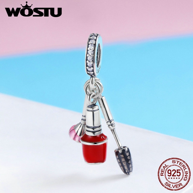 WOSTU Echt 925 Sterling Silber machen-hoch-Werkzeug Kosmetik Anhänger Reize passen Ursprüngliche Frauen Armbinde Modeschmuck FIC785