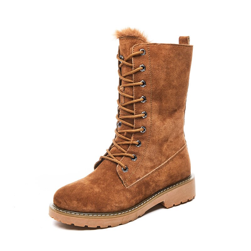 Centenaire bottes à talons carrés pour femmes bout rond femmes chaussures bas (1cm-3cm) chaussures d'hiver femmes à lacets bottes à fourrure: Marron / 39