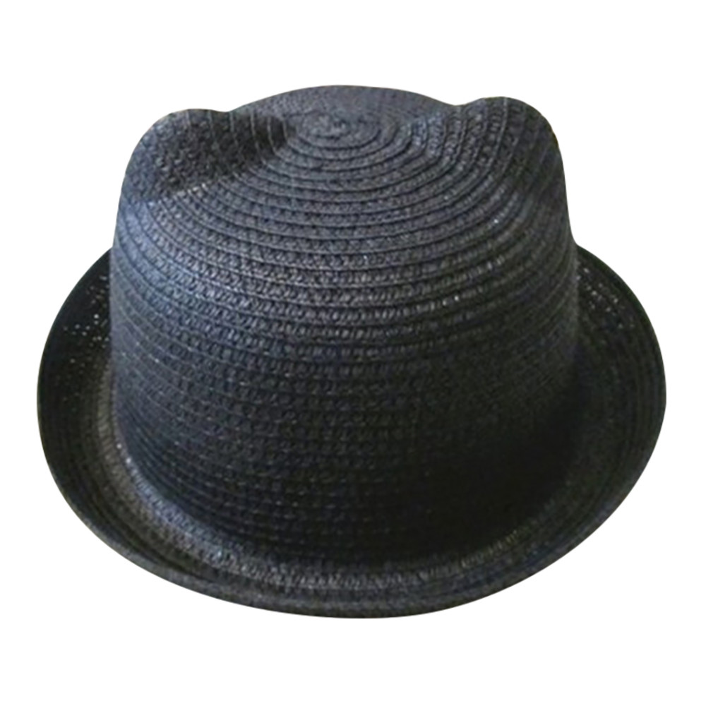 Chapeau de plage d'été pour bébé, chapeaux en paille respirants pour enfants, oreilles de chat, mignon, solide pour garçons et filles, offre spéciale: Black