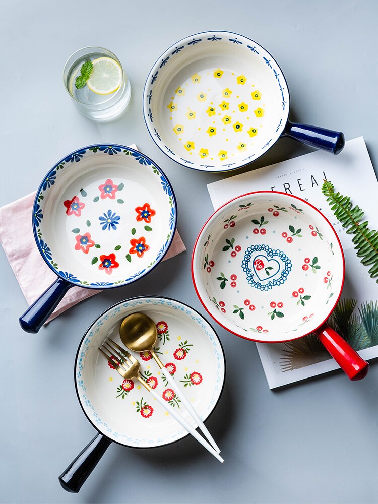 hand-painted ceramic baking bowl salad bowl soup bowl breakfast bowl microwave oven cheese baked rice wy121704